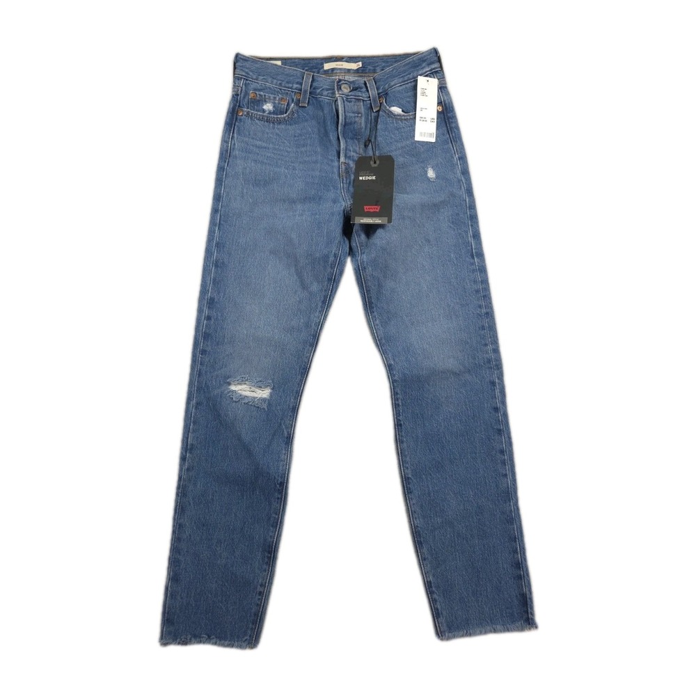 New Levis Wedgie Straight Jeans Womens 26 Blue Denim Distressed